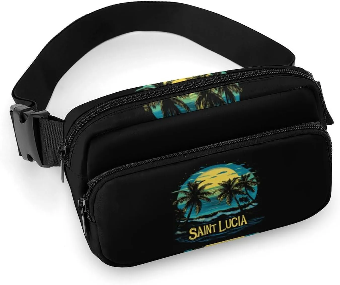 Saint Lucia Beach Palm Trees Hands-Free Fanny Packs Womens Mens Waist Pack Wallets Purse Mini Belt Bag