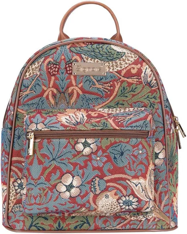 Signare Tapestry Women Backpack Rucksack Casual Daypack Strawberry Thief Red (DAPK-STRD)