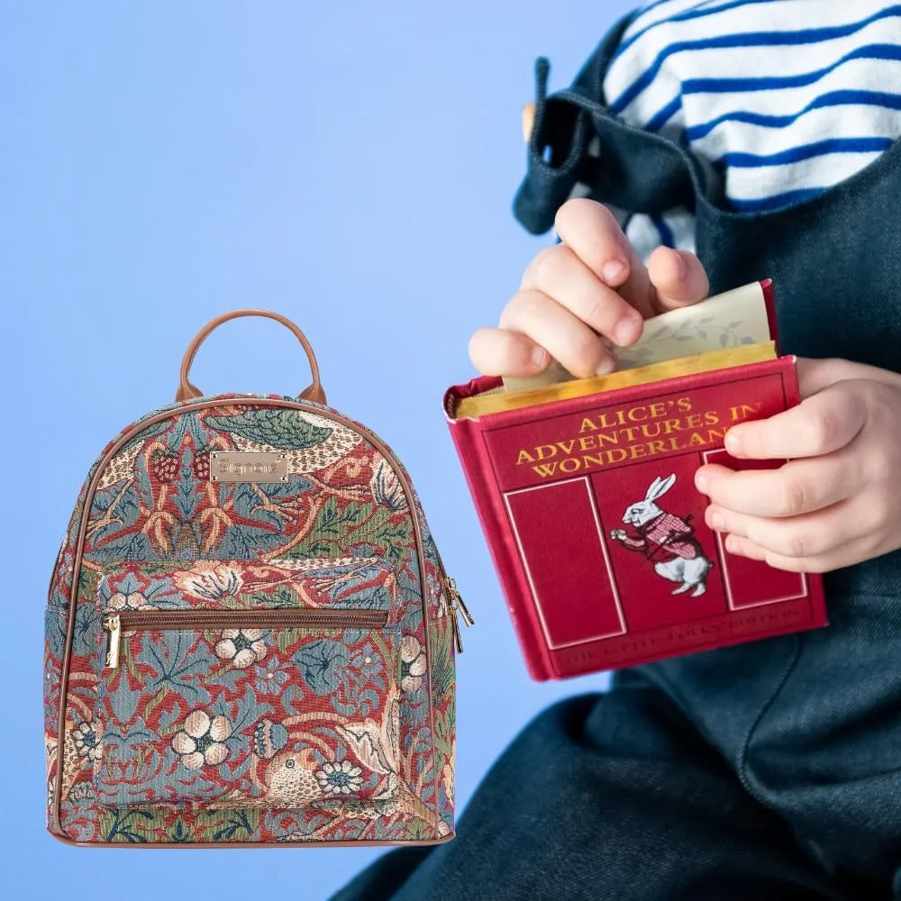 Signare Tapestry Women Backpack Rucksack Casual Daypack Strawberry Thief Red (DAPK-STRD)