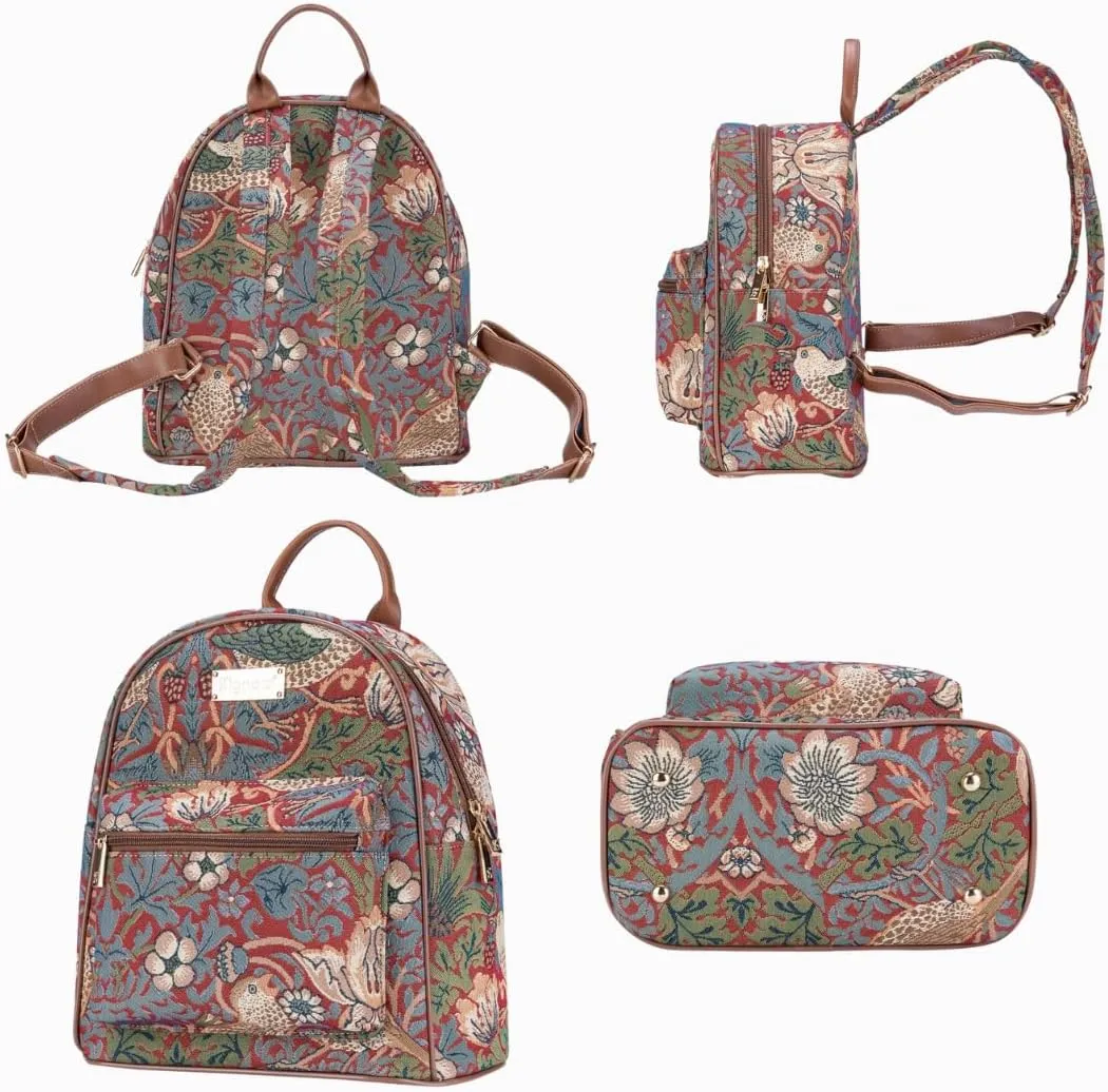 Signare Tapestry Women Backpack Rucksack Casual Daypack Strawberry Thief Red (DAPK-STRD)