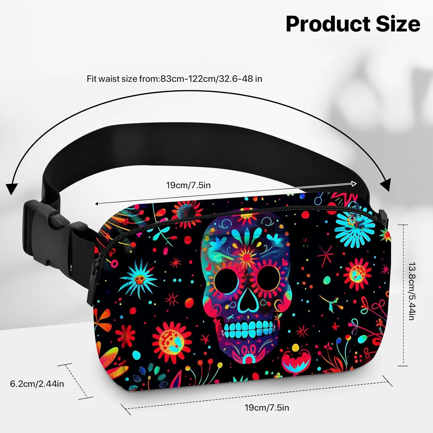 Skull Fanny Pack for Women Men Belt Bag Waterproof Waist Bags With Adjustable Straps Phone Purse Wallet Presents for Travel Sports Workout