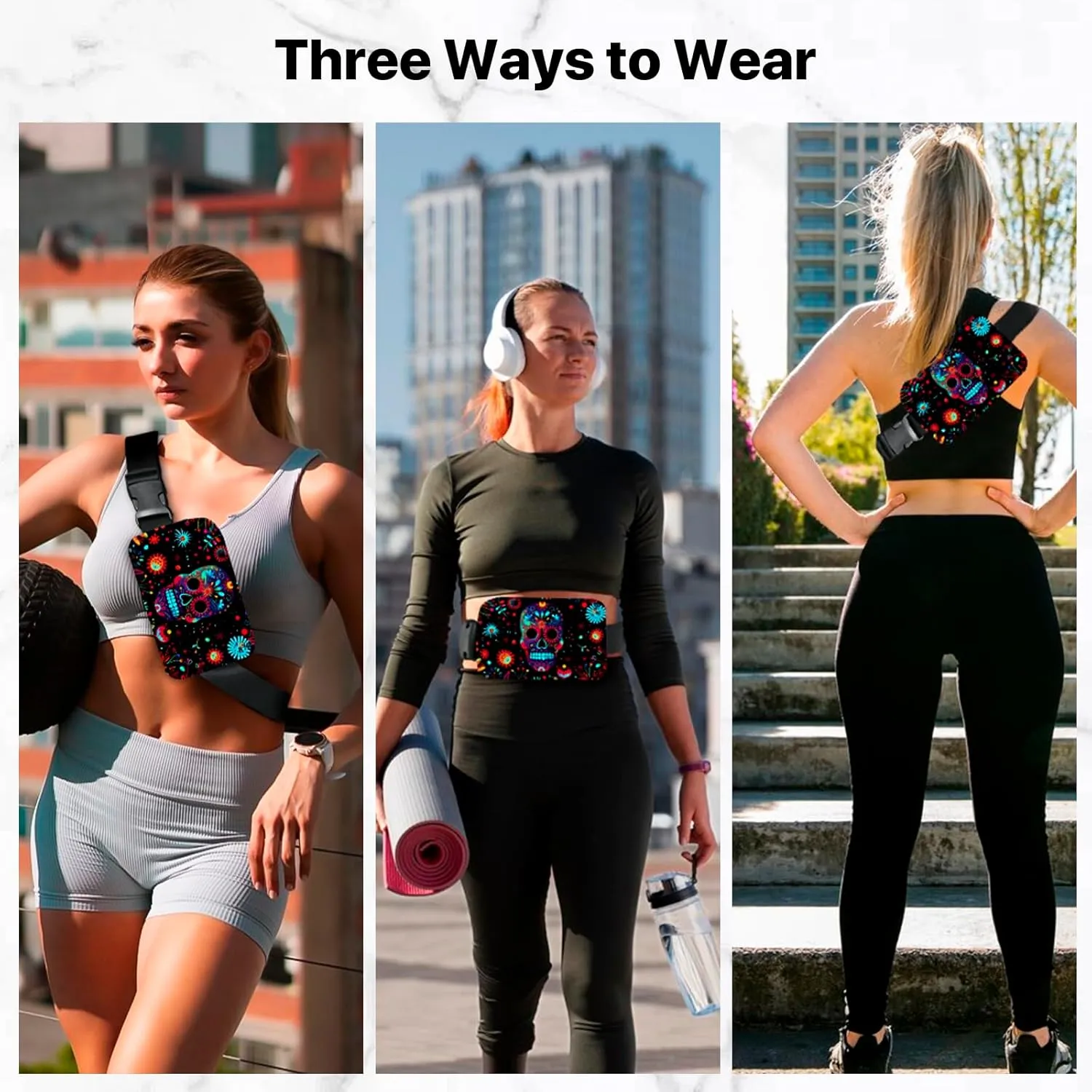 Skull Fanny Pack for Women Men Belt Bag Waterproof Waist Bags With Adjustable Straps Phone Purse Wallet Presents for Travel Sports Workout