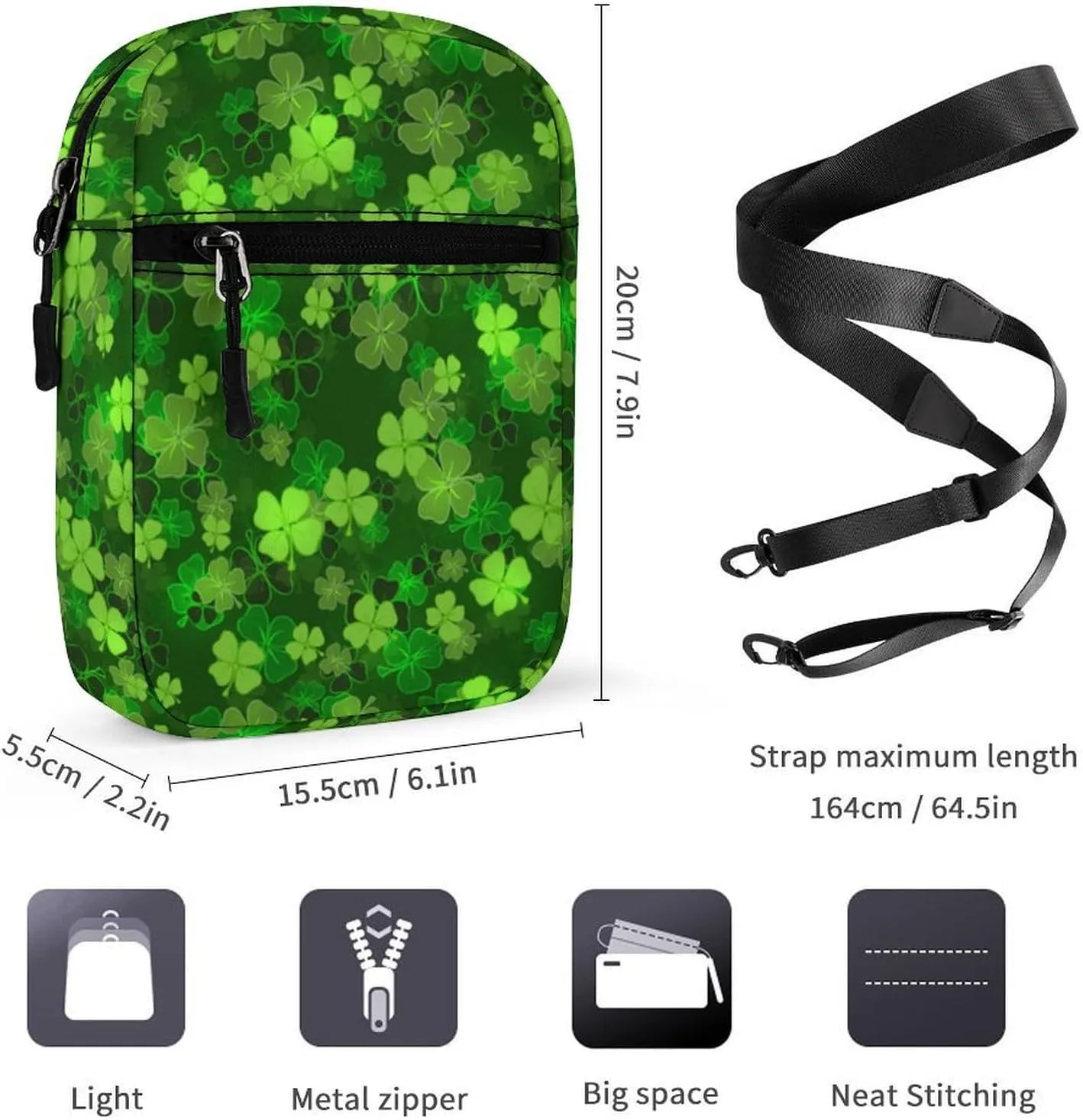 Sky Green Clover Crossbody Bag Small Shoulder Bag Waterproof, Lightweight And Convenient