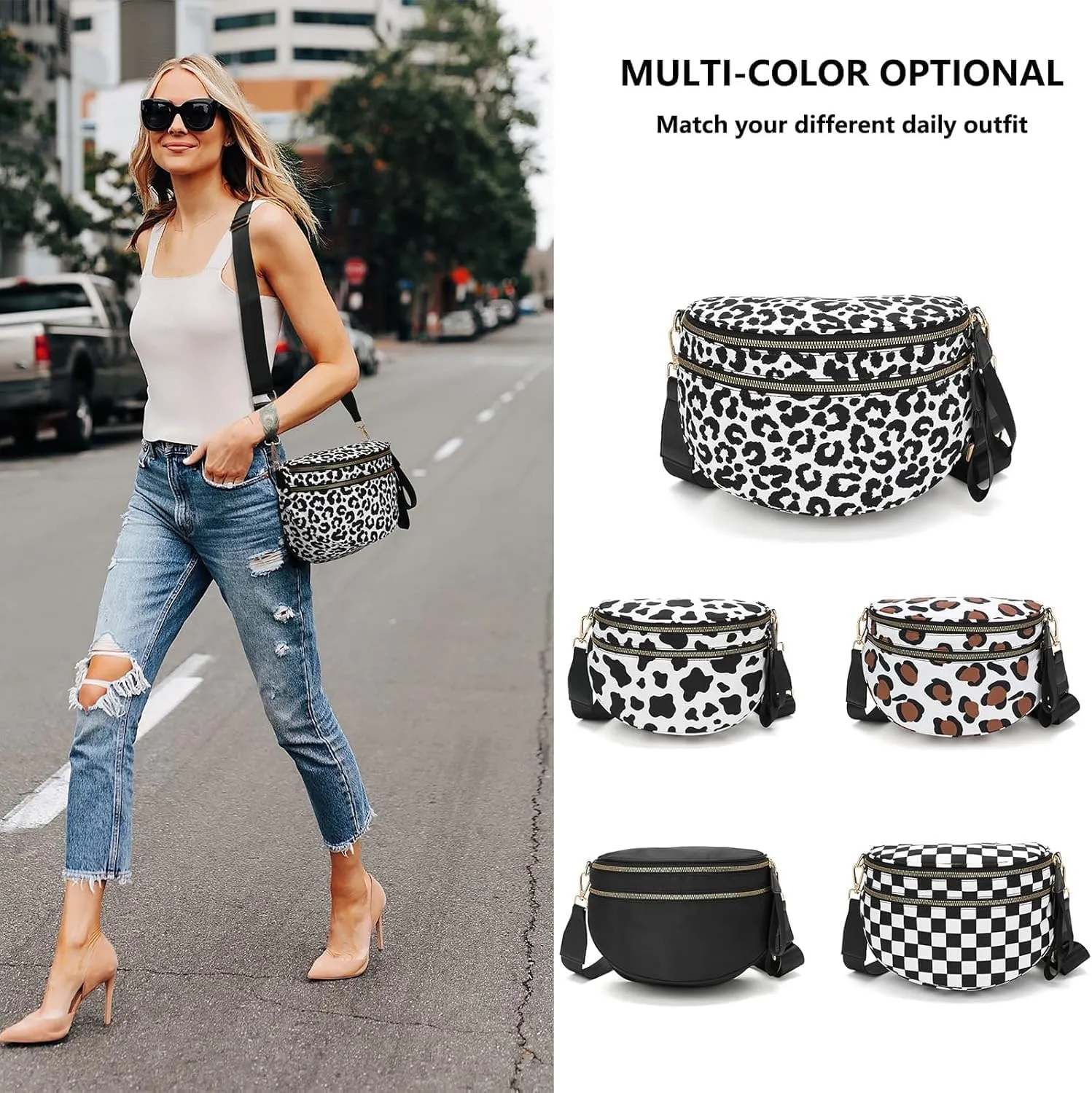 Spacious Checkered Purse Checkered Crossbody Bag Bum Bag for Women Fanny Packs Belt Bag for Women (Beige)