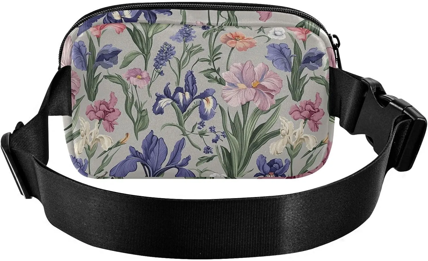 Spring Flowers Lavender Iris Grey Fashionable Fanny Pack Waist Bag for Women Men Teenagers Waterproof Running Belt Bag Waist Pack with Adjustable Strap for Workout Running Hiking