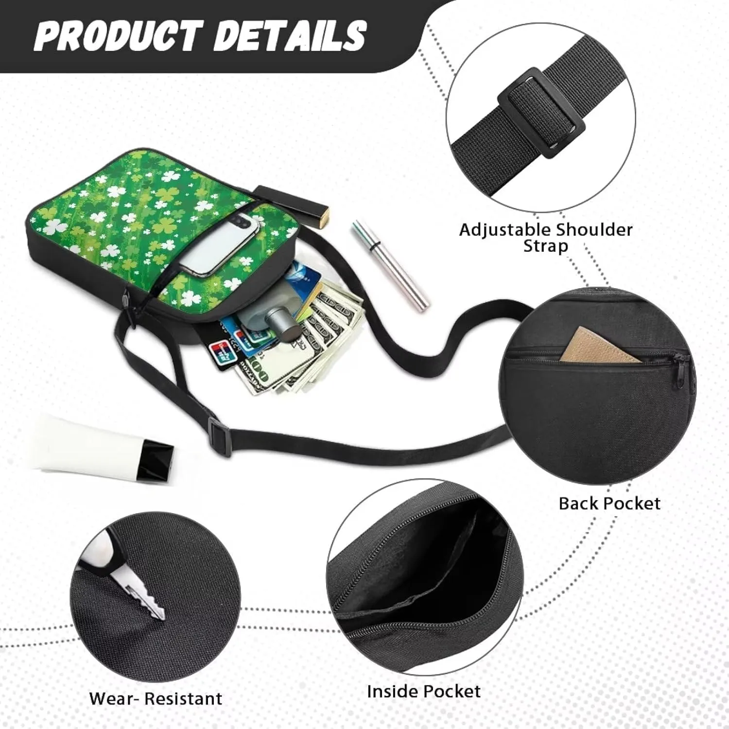 TODIYADDU Messenger Bag for Women Men Mini Shoulder Bag with Adjustable Straps Trendy Crossbody Sling Bag for Cell Phone Keys