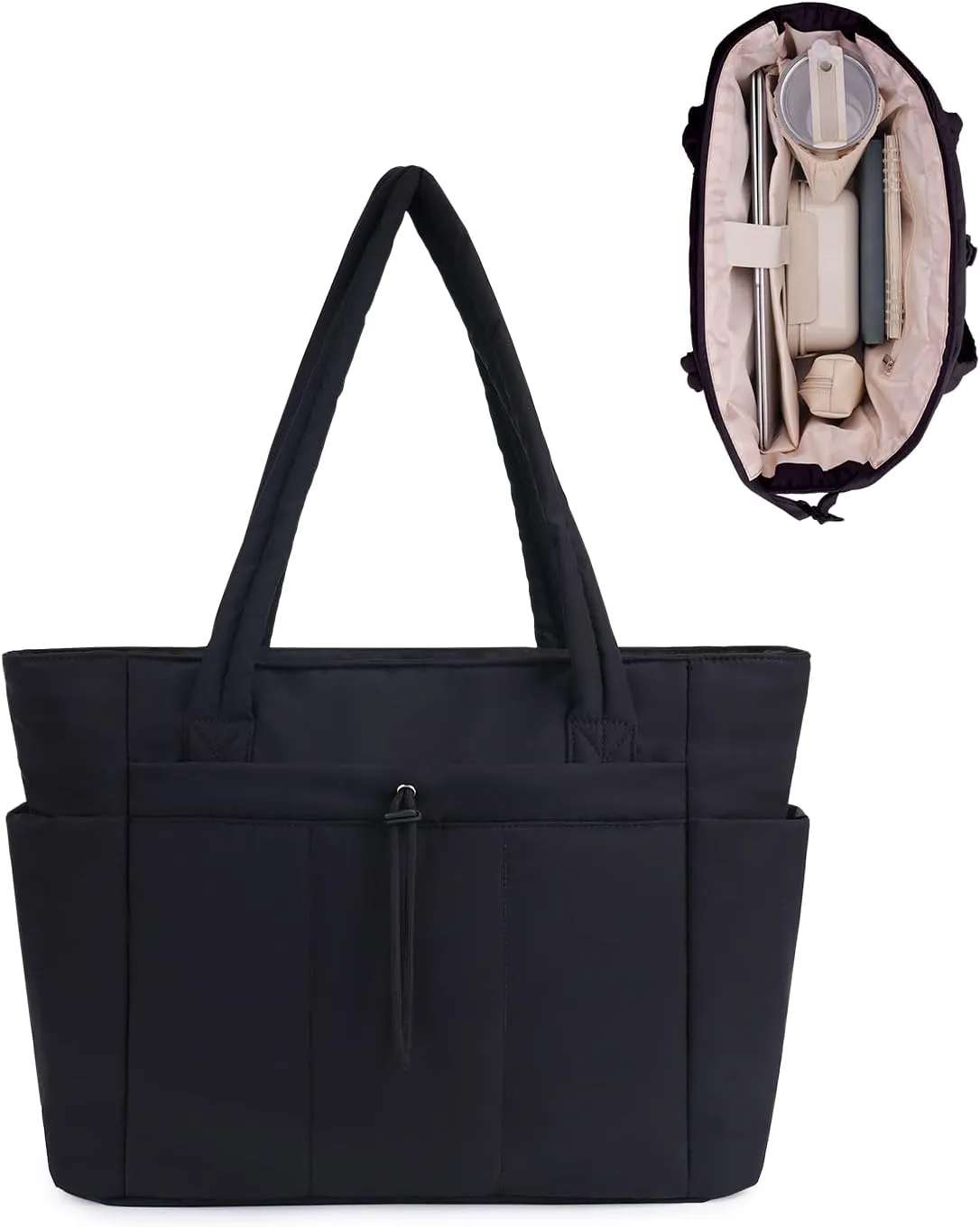 Wandering Nature Puffer Tote Bag Fit for Stanley Cup with Laptop Compartment Trolley Sleeve for Travel, Work, Nurse
