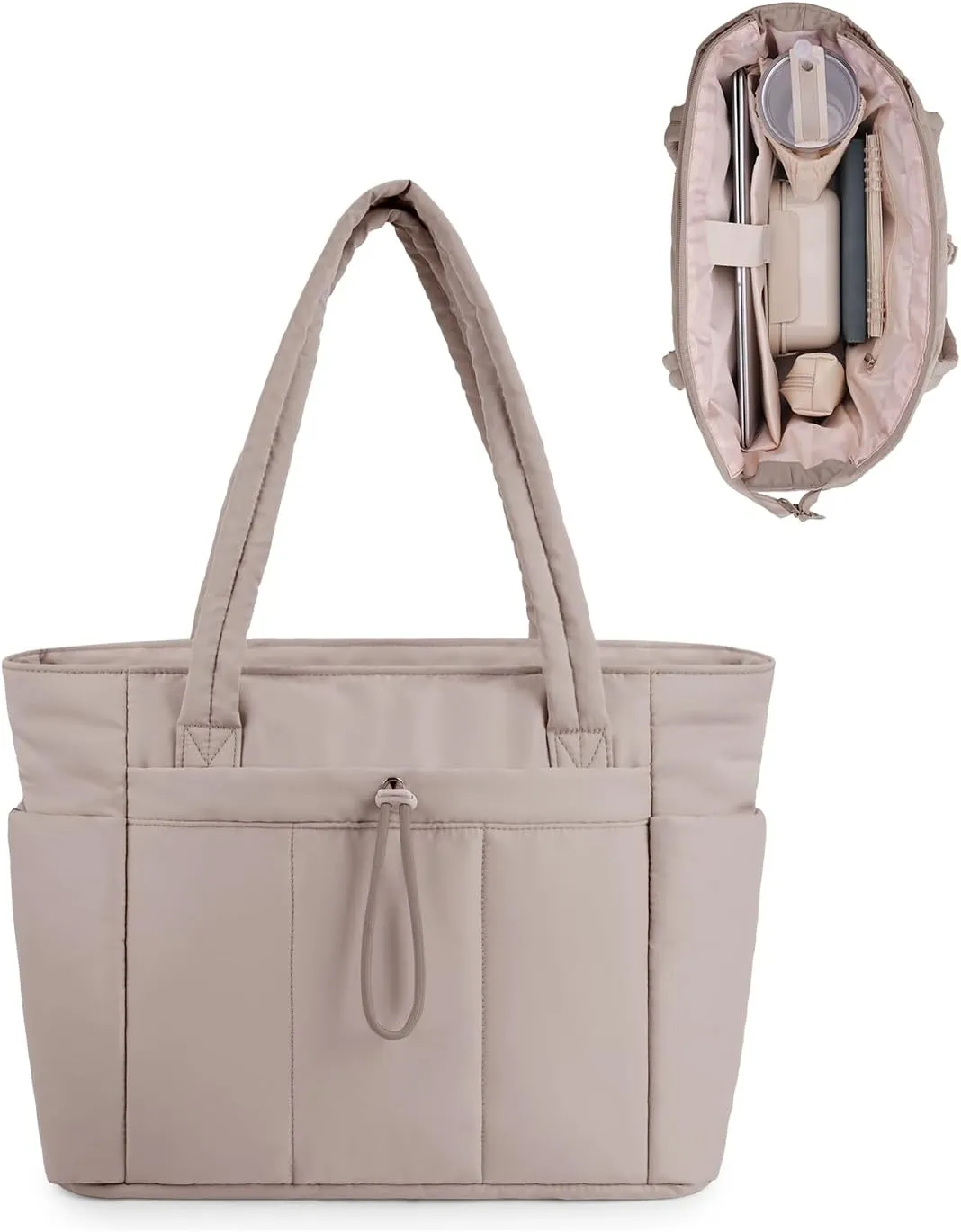 Wandering Nature Puffer Tote Bag Fit for Stanley Cup with Laptop Compartment Trolley Sleeve for Travel, Work, Nurse
