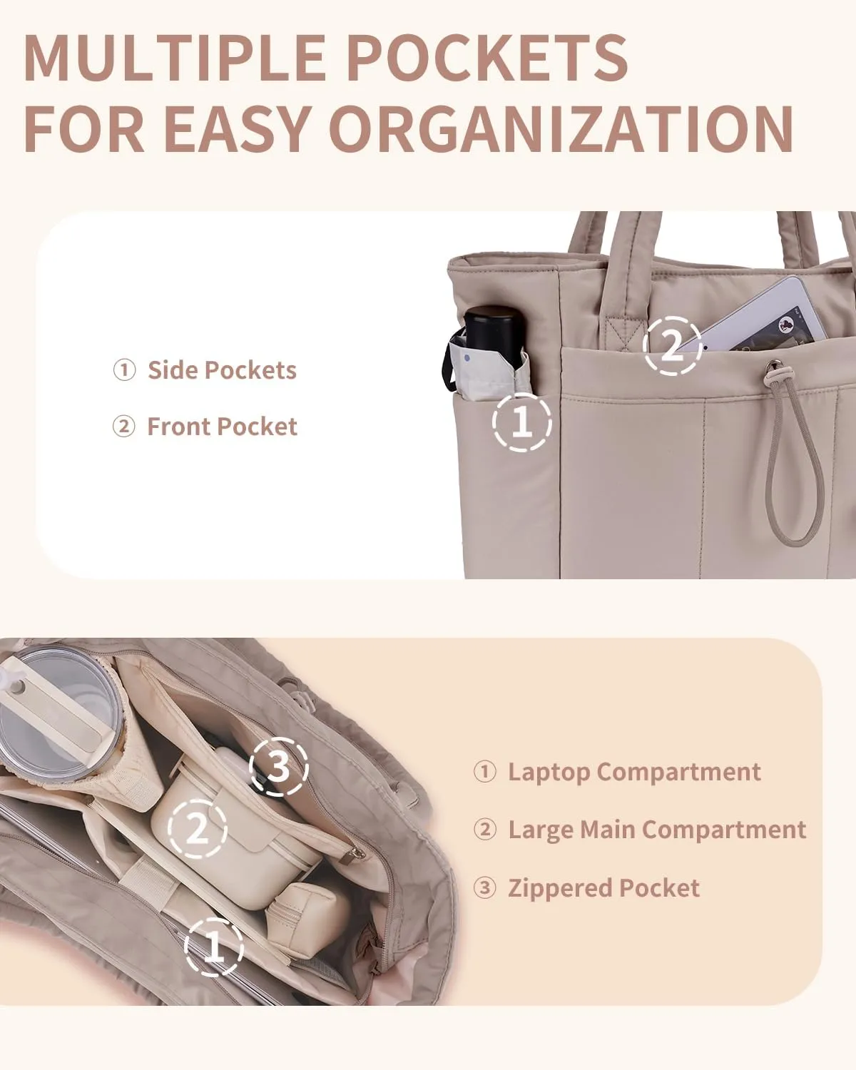 Wandering Nature Puffer Tote Bag Fit for Stanley Cup with Laptop Compartment Trolley Sleeve for Travel, Work, Nurse