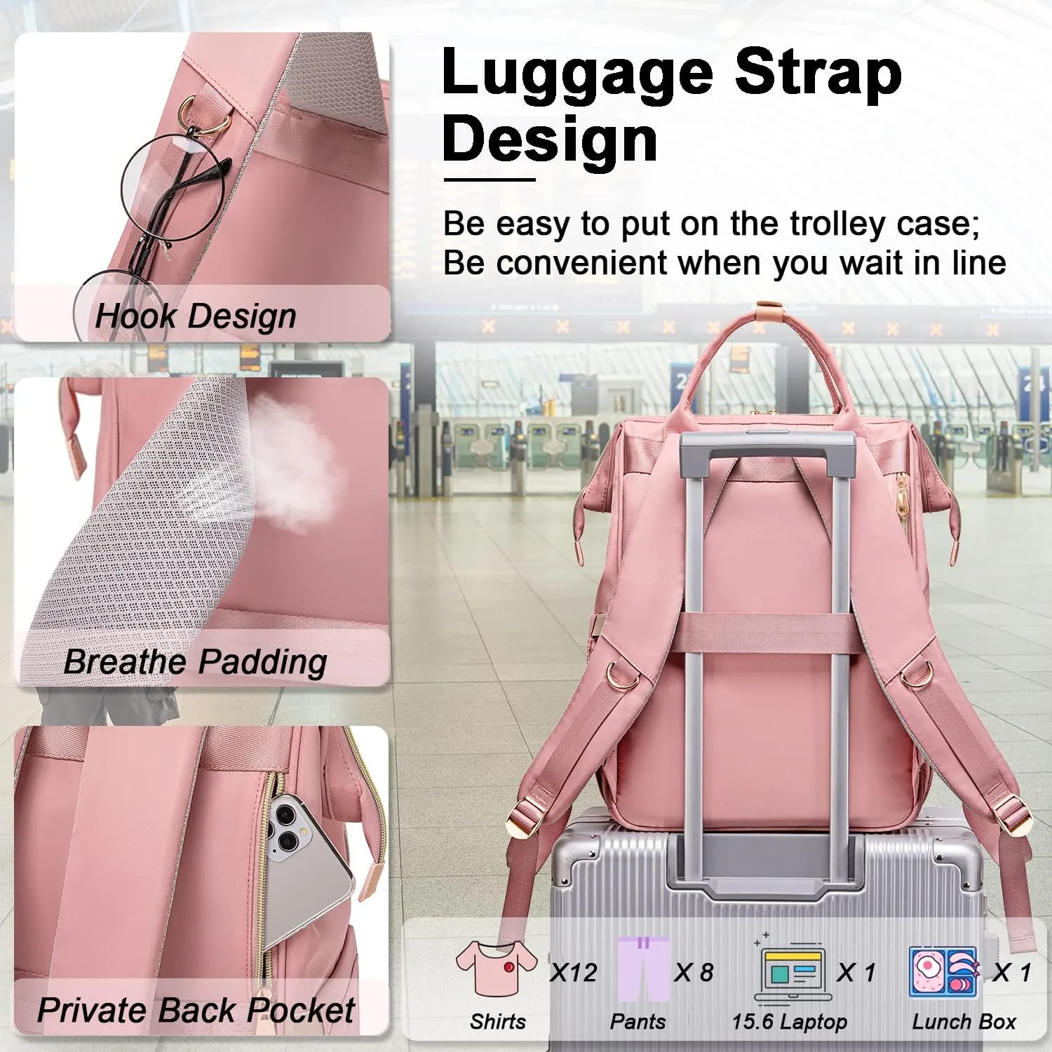 Weitars Lunch Backpack For Women,15.6 Inch Laptop Backpacks For Womens Back pack, Travel Backpacks,Work Backpack For Women (Pink)