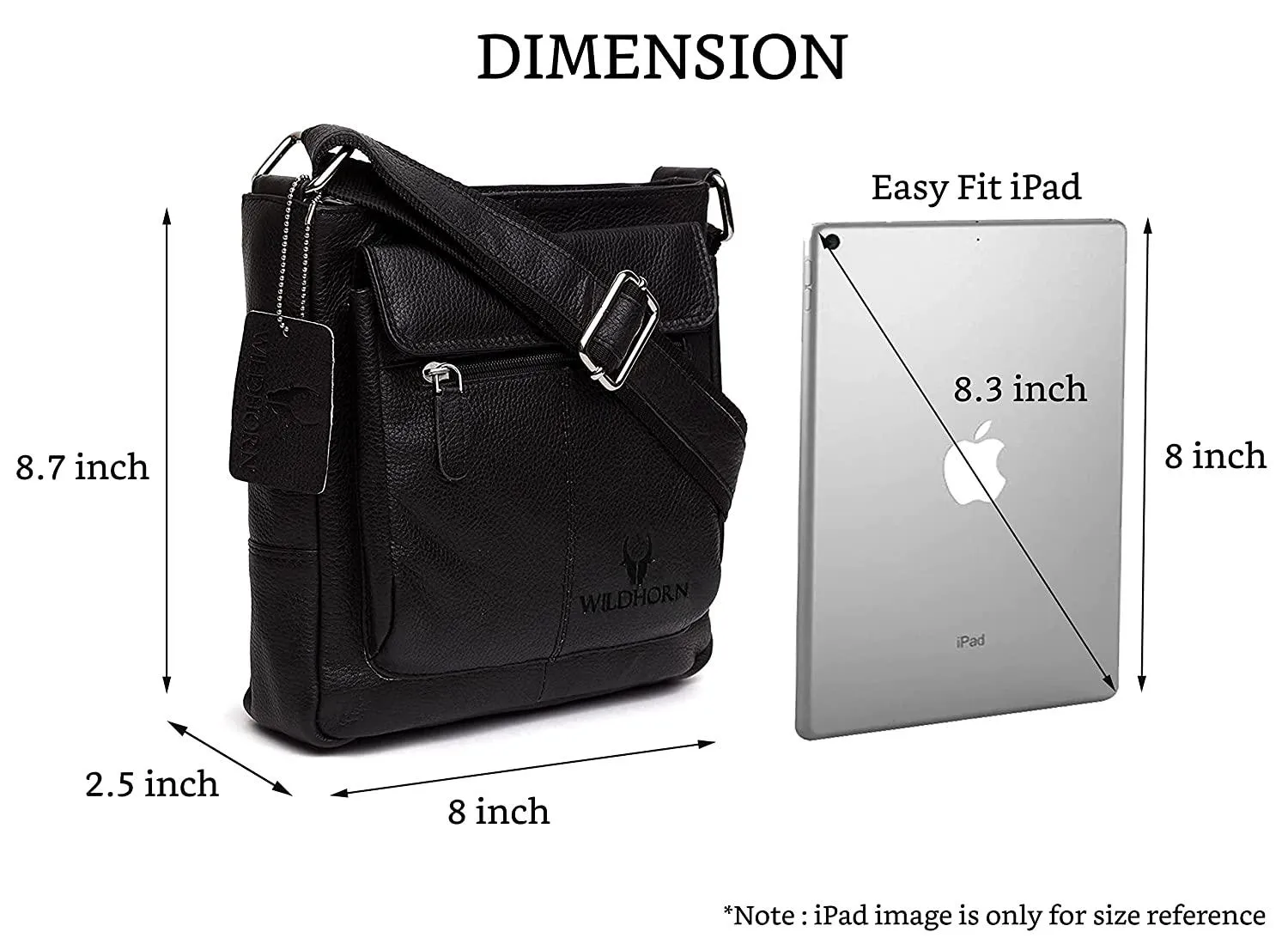 WILDHORN Leather Sling Messenger Bag for Men. DIMENTION : L-8 inch W-3 inch H-9 inch
