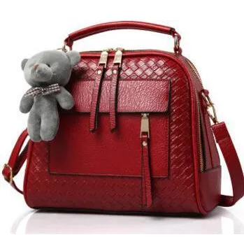 Women Diamond Quilted Faux-Leather Tote Messenger Handbag with Dual Compartments