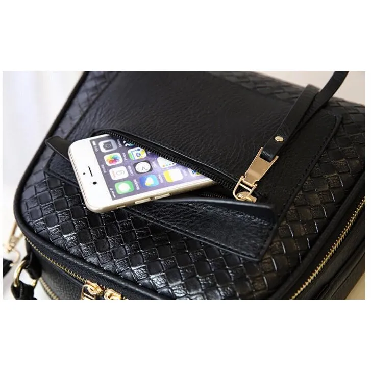 Women Diamond Quilted Faux-Leather Tote Messenger Handbag with Dual Compartments