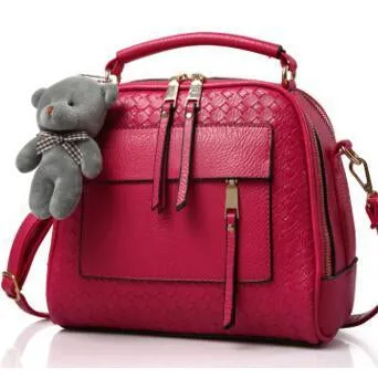 Women Diamond Quilted Faux-Leather Tote Messenger Handbag with Dual Compartments