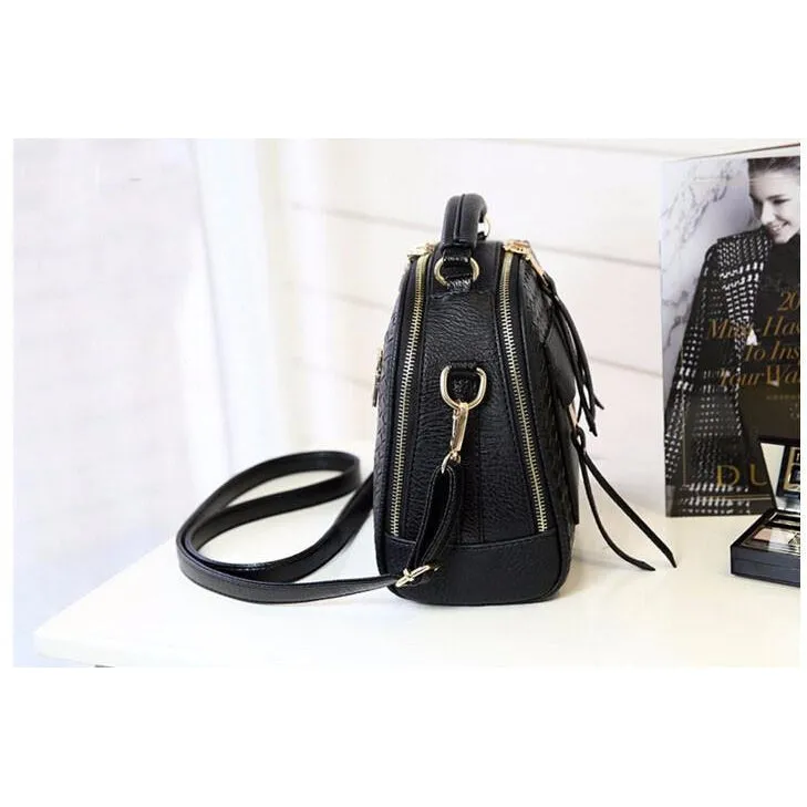 Women Diamond Quilted Faux-Leather Tote Messenger Handbag with Dual Compartments