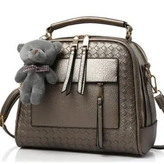 Women Diamond Quilted Faux-Leather Tote Messenger Handbag with Dual Compartments
