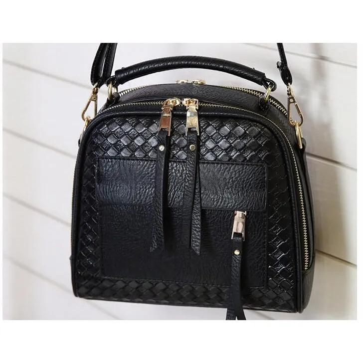 Women Diamond Quilted Faux-Leather Tote Messenger Handbag with Dual Compartments