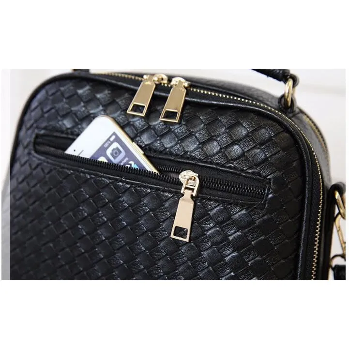 Women Diamond Quilted Faux-Leather Tote Messenger Handbag with Dual Compartments
