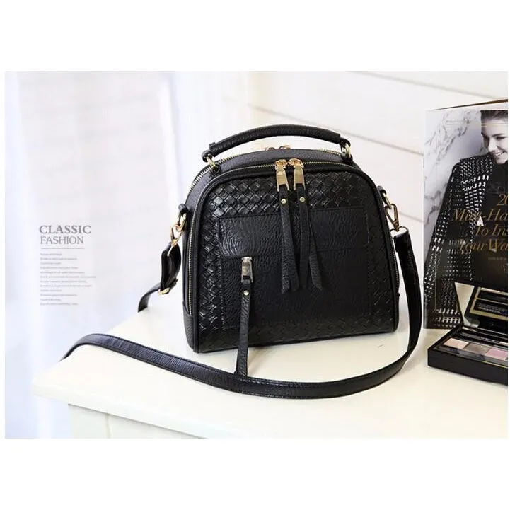 Women Diamond Quilted Faux-Leather Tote Messenger Handbag with Dual Compartments