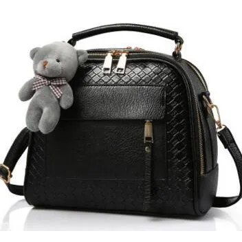 Women Diamond Quilted Faux-Leather Tote Messenger Handbag with Dual Compartments