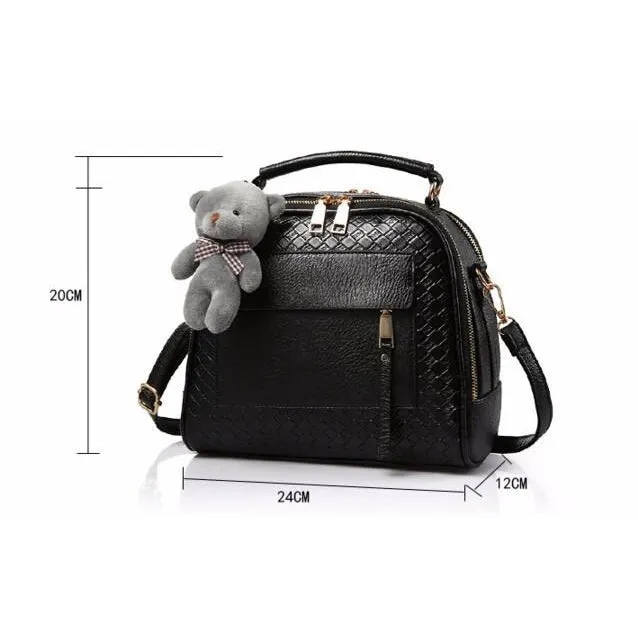 Women Diamond Quilted Faux-Leather Tote Messenger Handbag with Dual Compartments
