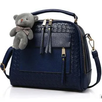 Women Diamond Quilted Faux-Leather Tote Messenger Handbag with Dual Compartments