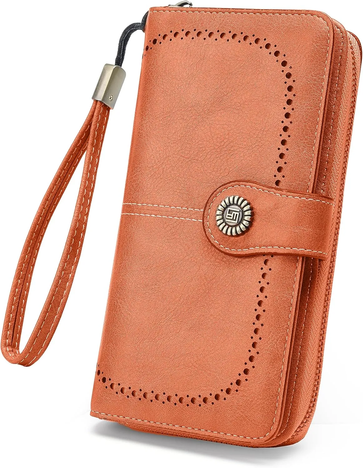 Womens Wallet Leather Large Capacity Card Holder Zipper Wristlet Wallets for Women-orange