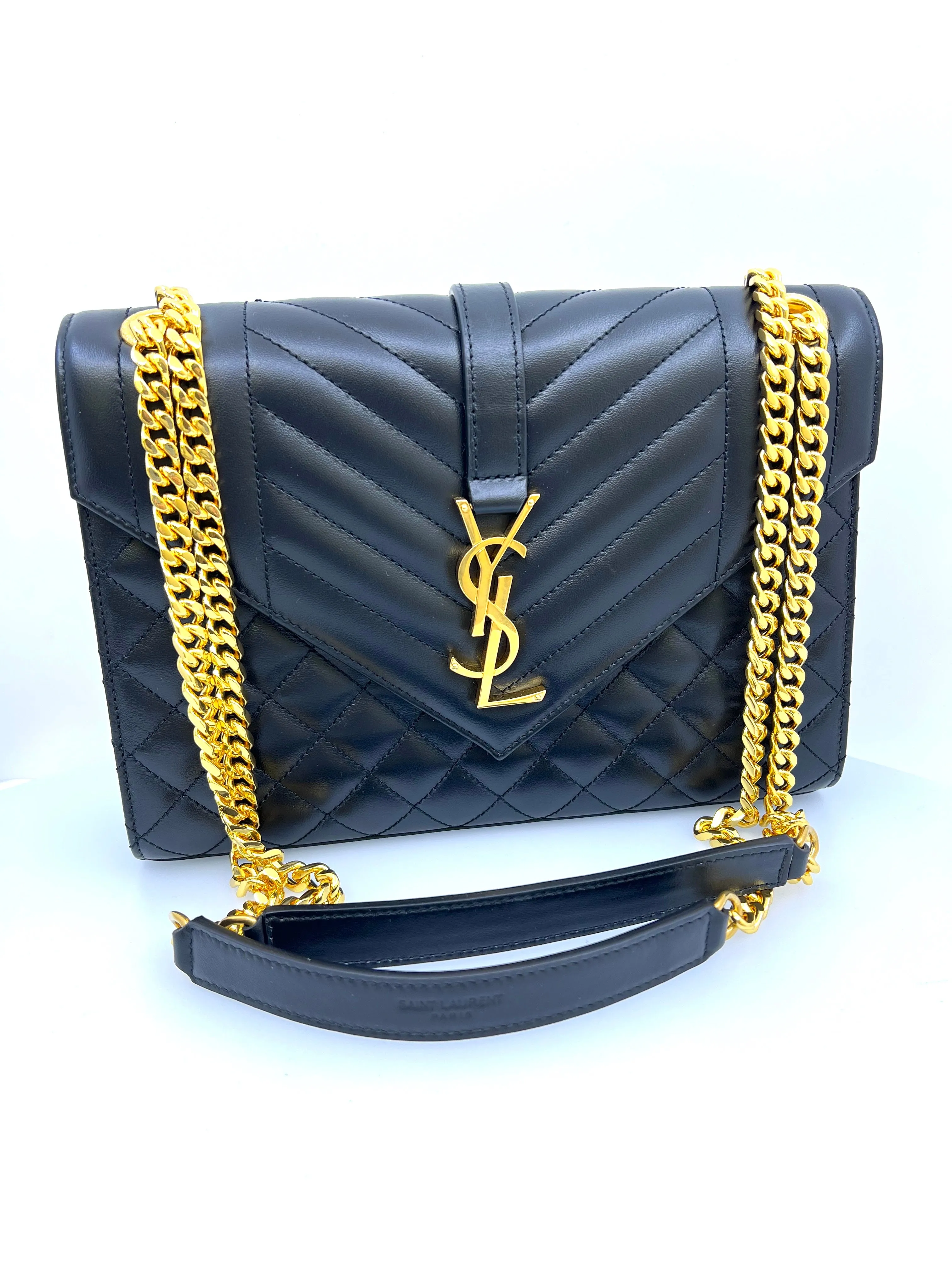 YSL ENVELOPE MEDIUM CHAIN BAG IN MIX MATELASSÉ GRAIN DE POUDRE EMBOSSED LEATHER