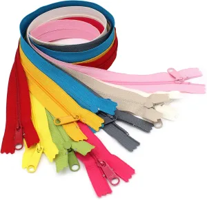 Zipperstop - Fashion Trends YKK #4.5 Handbag Long Pull Zippers Sewer Crafter's Special - Made in USA Pack in White Cord W/Piping Vinyl Cylinder Bag (10 Inch 10 Zippers, Assorted Season Colors)
