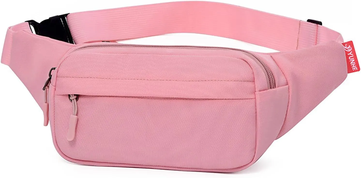 ZMD Fanny Pack for Men & Women, Crossbody Bag Hiking Waist Pack Phone Bag Fits All Phones with 3-Zipper Pockets, Hip Bum Bag for Casual Workout Outdoors Running Walking Traveling (Pink)