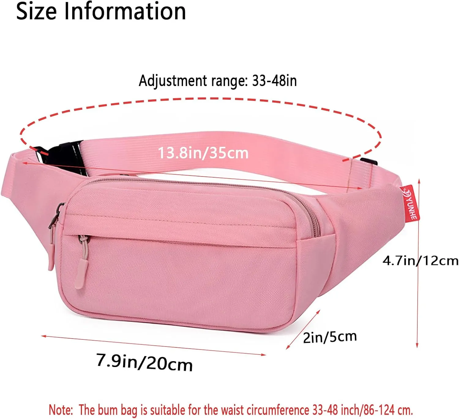ZMD Fanny Pack for Men & Women, Crossbody Bag Hiking Waist Pack Phone Bag Fits All Phones with 3-Zipper Pockets, Hip Bum Bag for Casual Workout Outdoors Running Walking Traveling (Pink)